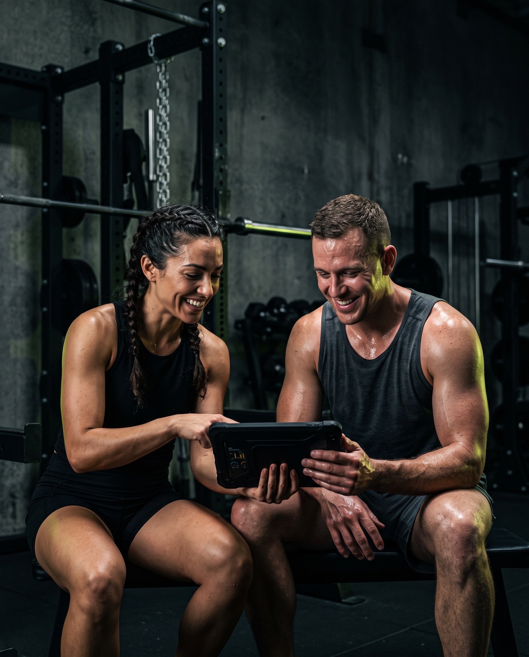 Trainer and client reviewing progress on a tablet